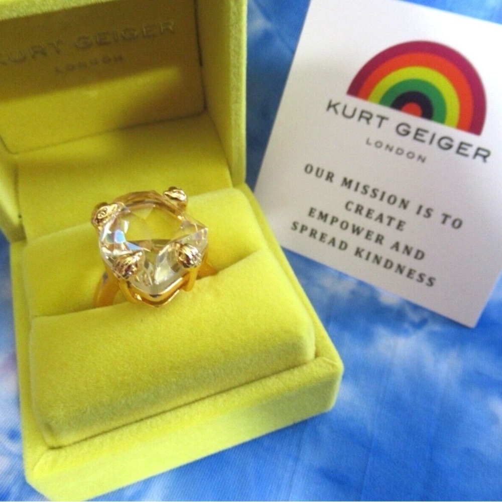 Kurt Geiger London Eagle Stone Clear Asymmetrical Shape Cocktail Ring Size 7